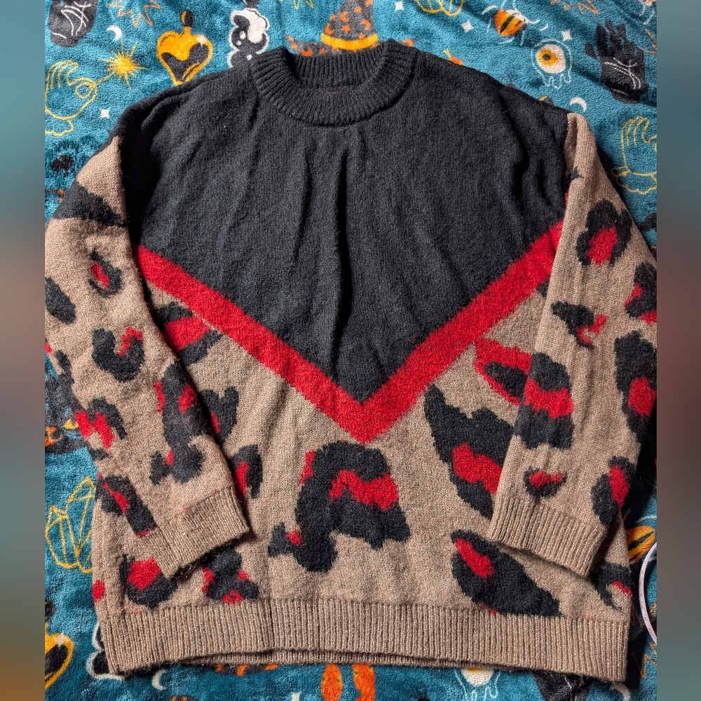 Maurices Chevron Leopard Print Cozy Pullover Sweater